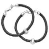 2 black silk cord macramé bracelets w/ Reversible .925 sterling silver Coquí Charms in matte and high polish finish