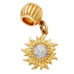 Solid 14K Gold Sun Charm with Diamonds in Center