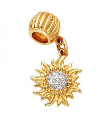 Sun Charm with Diamonds in Center Solid 14K Yellow Gold Fits Pandora ...