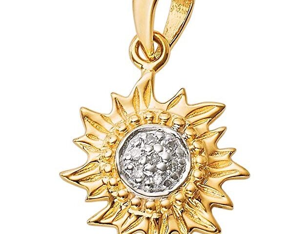 14K Gold Mini Sun Pendant with Diamonds in Center