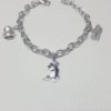 Solid Sterling Silver .925 Link Charm Bracelet with Designer Salsa Dancers, Coquí, and Puerto Rico Map Charms, 8" long