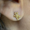 Leatherback Sea-turtle (Tinglar) Stud Earrings Solid 14K Yellow Gold with Diamond Eyes