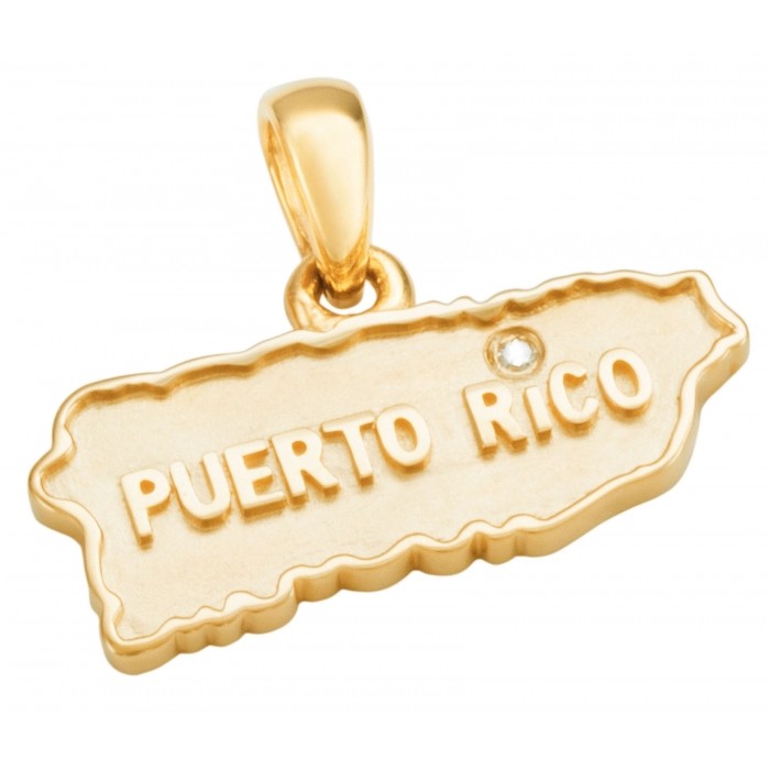 Solid 14K Yellow Gold Puerto Rico Charm with Diamond Detail