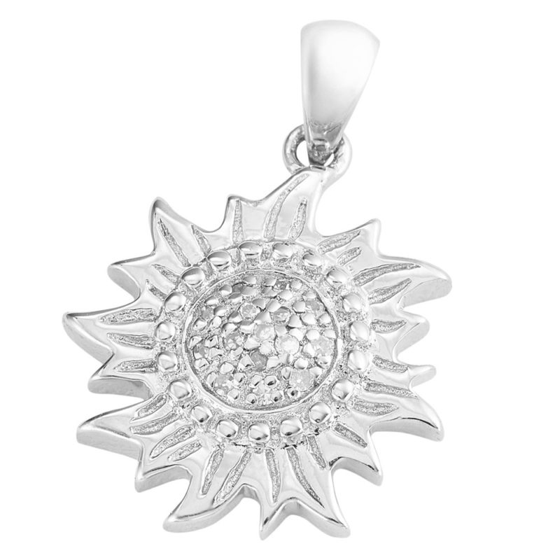 Sun Solid Sterling Silver .925 Pendant with Diamonds