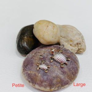 Two-Tone Petite Leatherback Sea-Turtle (Tinglar) Pendant Solid 14K Gold with Diamond Eyes and Solid Sterling Silver .925