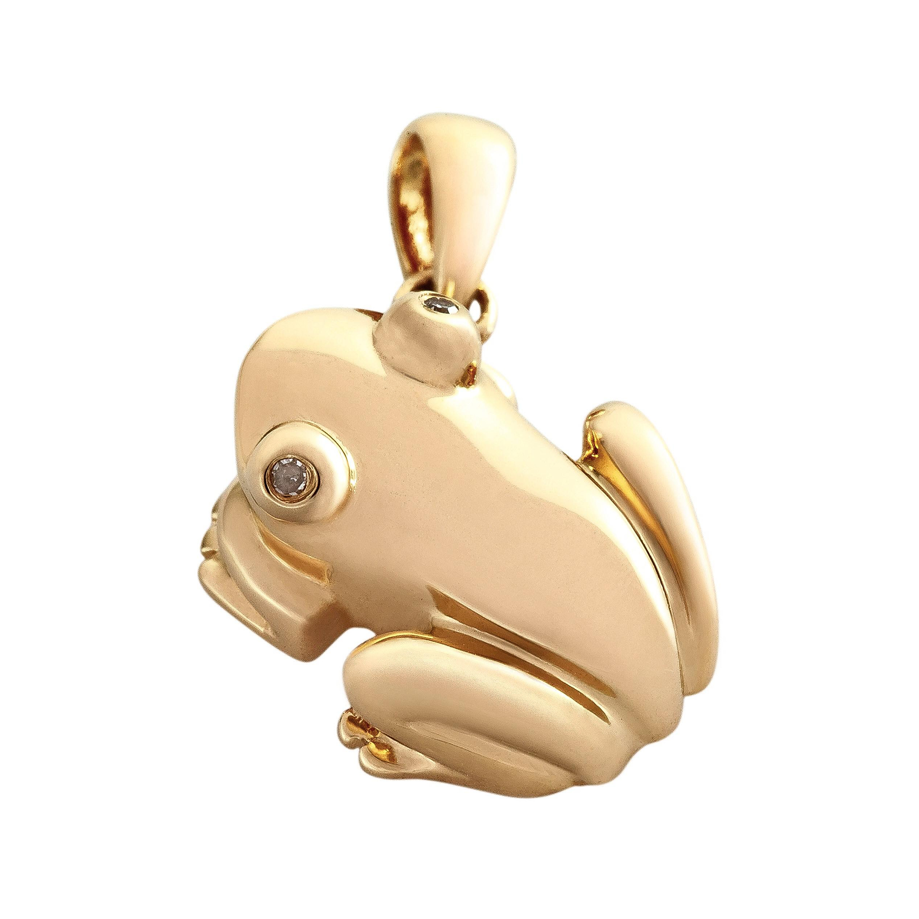 14k Yellow Gold Frog Pendant Caged Pearl Charm - A&V Pawn