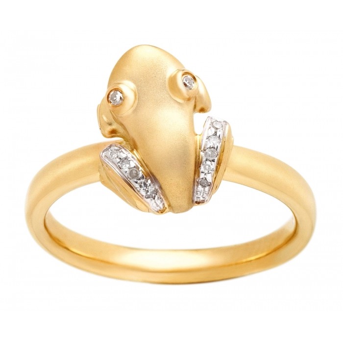 Coqui Solid 14k Yellow Gold Ring With Diamond Legs And Diamond Eyes Coqui El Original