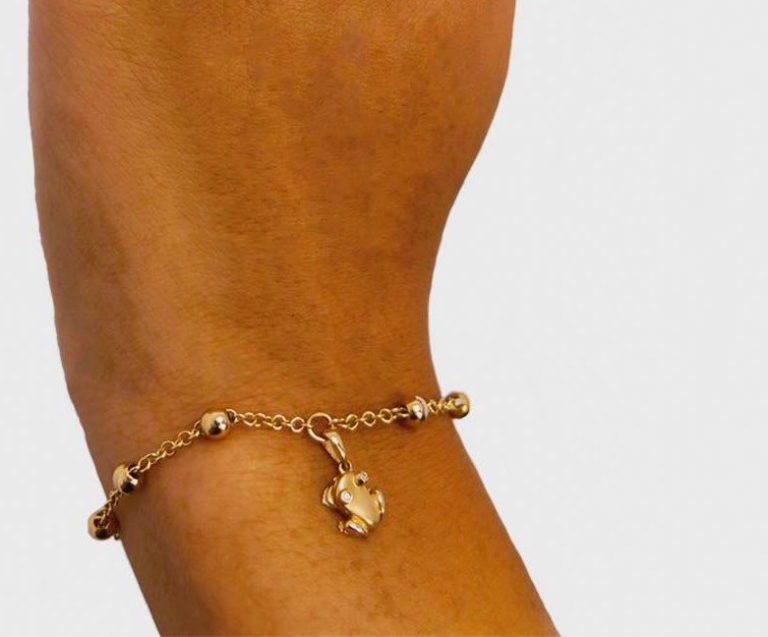 Solid 14k Yellow Gold Petite Coquí Tree Frog Bead Bracelet