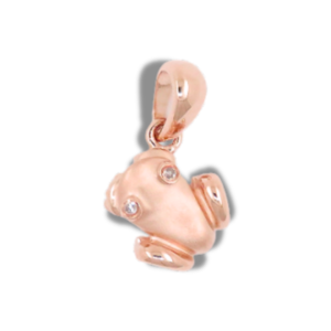 Coquí Frog pendant in 14k rose gold with diamond eyes.